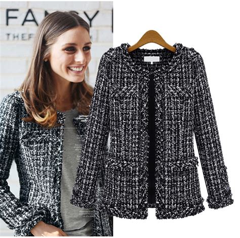 chanel black boucle jacket|ladies tweed chanel style jacket.